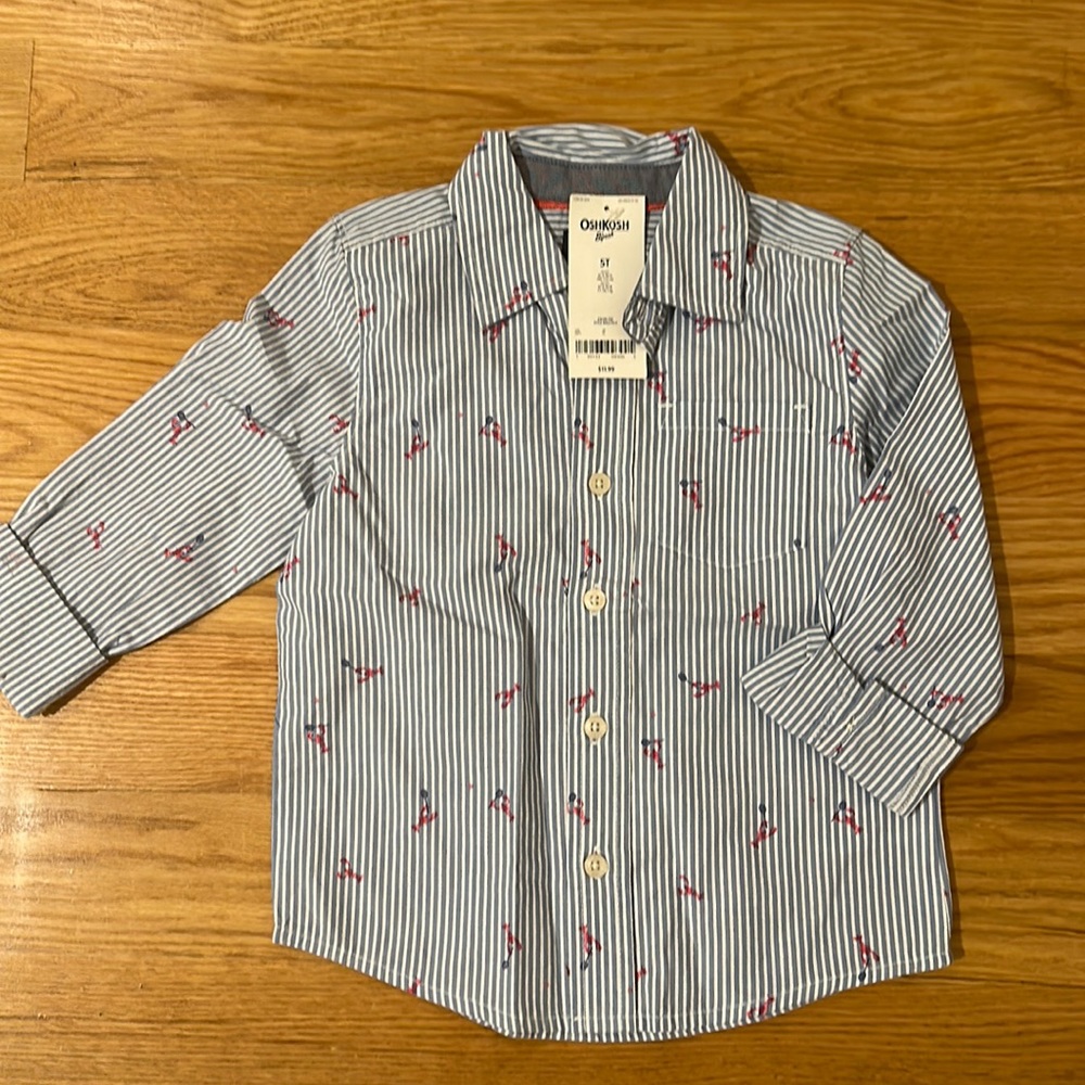 Osh Kosh 5T Lobster print Striped buttons down shirt
